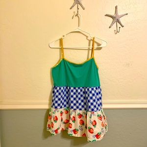 Matilda Jane Woman’s Summer Top Green Blue and Strawberry🍓Print Size Medium NWT